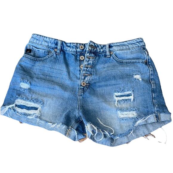 Kancan‎ Button Fly Jean Shorts Distressed High Rise Women’s Size 11/29 - Picture 1 of 6